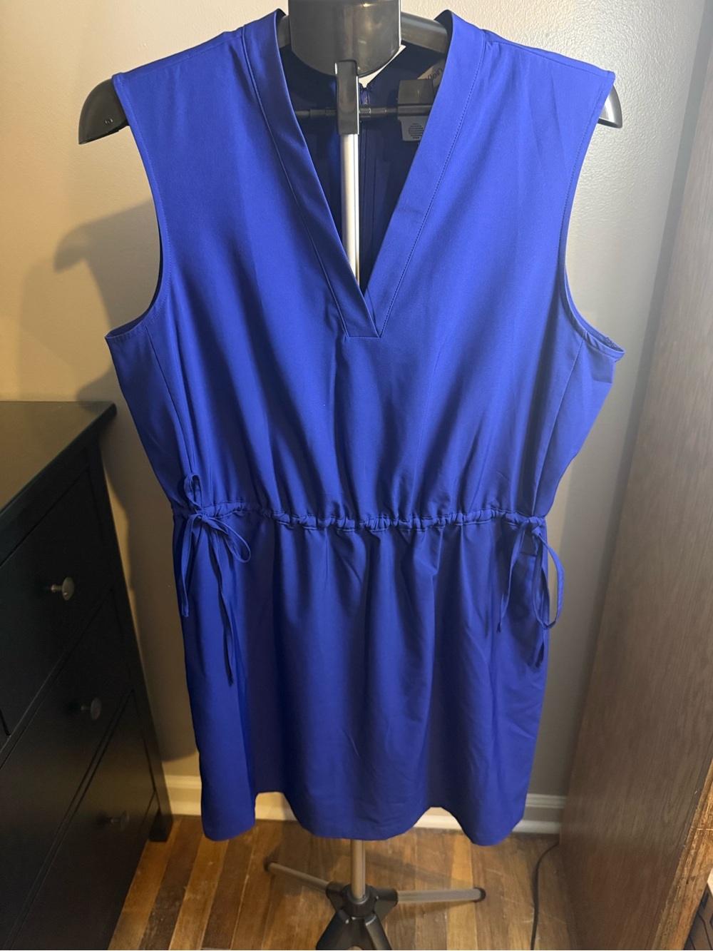 Calvin Klein Royal Blue V Neck Dress Size 14 Drawstring Waist Pockets